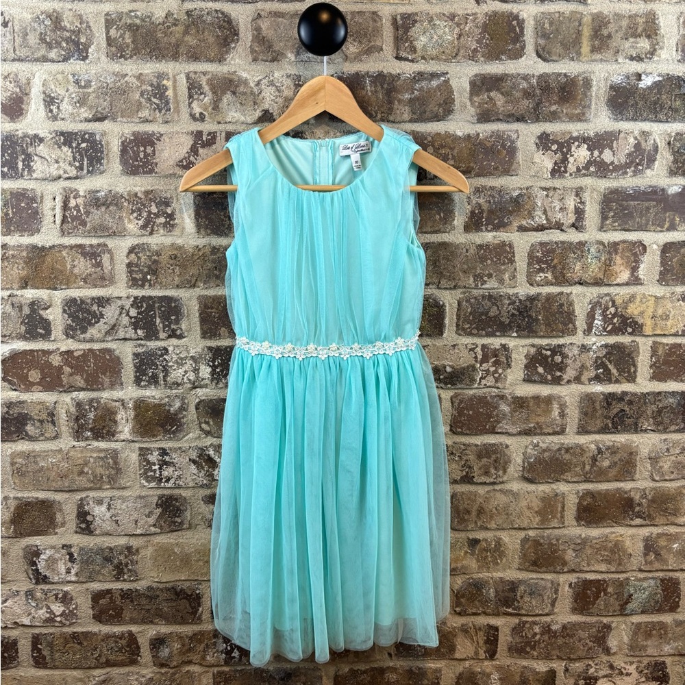Speechless Elegant Aqua Kids Dress with lace accent sewn in belt Girls Sz 10
